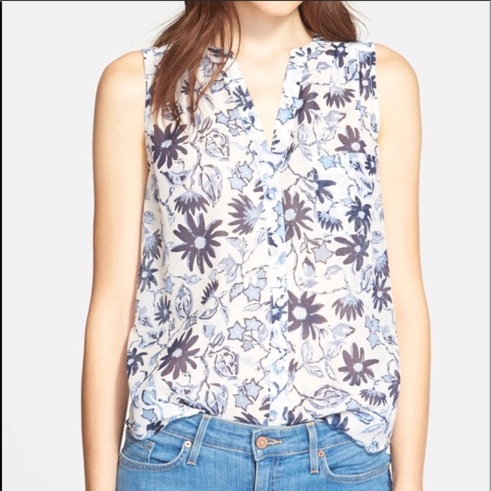 Joie “Jocelyn” Floral Print Cotton & Silk Blouse